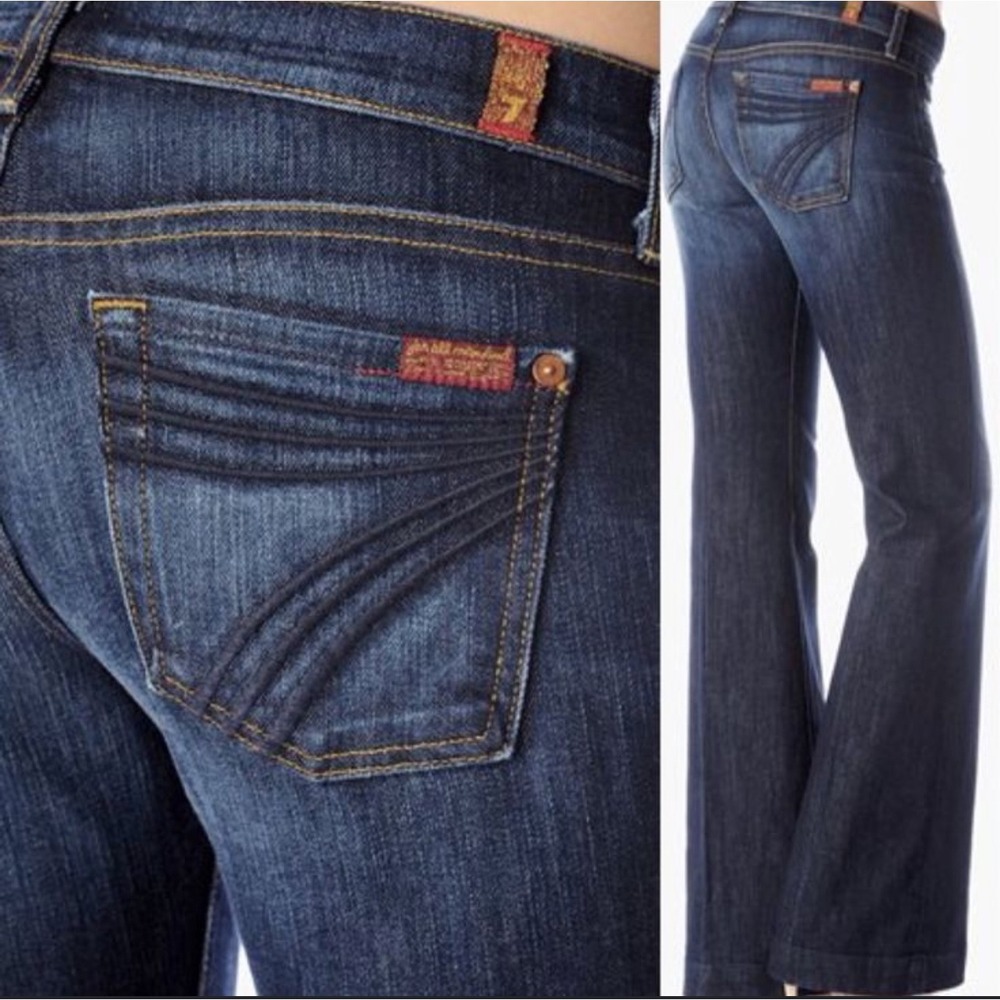 7 For All Mankind Dojo Flare Trouser Dark Wash 26 Y2K Boho Retro 70s Wide Leg